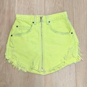 Carmar Neon Yellow Denim Micro Mini Skirt Zip Up Front Sz 24/XS
